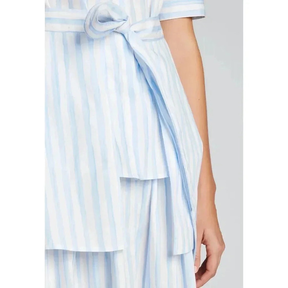 ROSETTA GETTY Apron Wrap Stripe Cotton Shirt  Baby Blue White - Picture 4 of 12